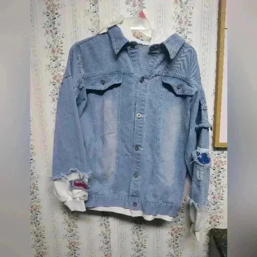 Anime Hero Denim Jacket Graphic Prited Hoodie Cosplay Unisex Anime Cosplay Large